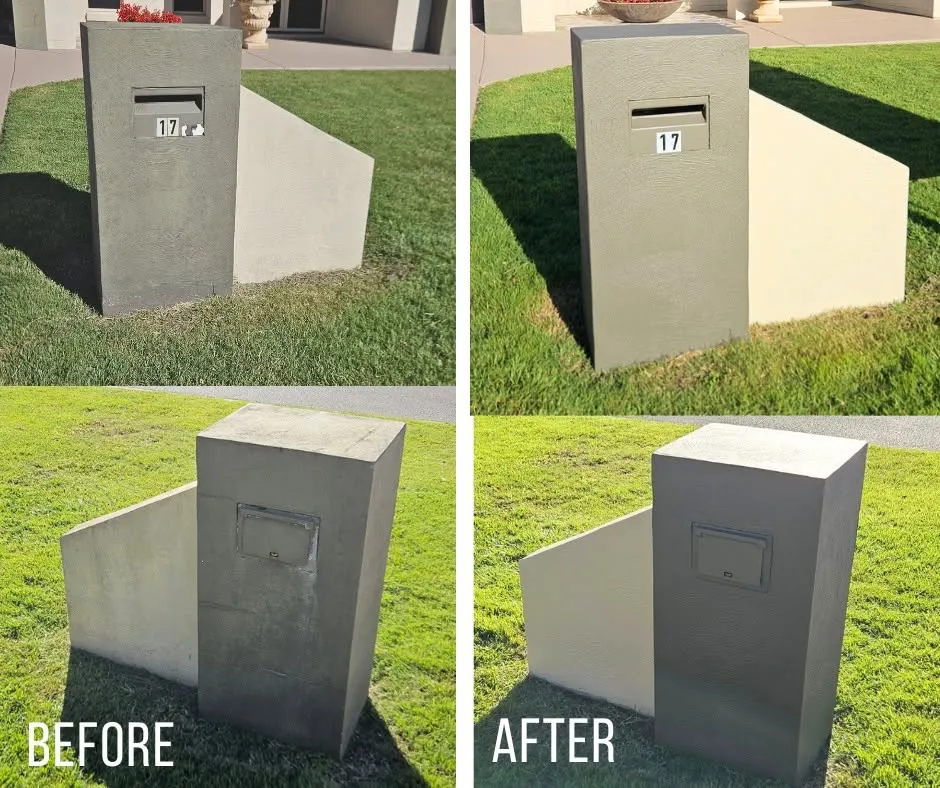 Before and after: rendered letterbox pillars repaired and repainted