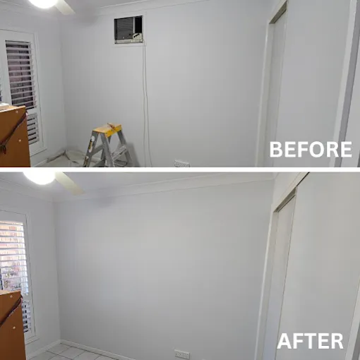 Before and after: old wall air conditioner removed, wall patched and repainted